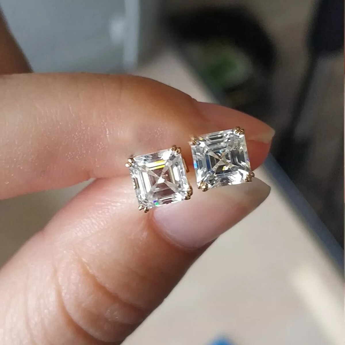 5.20 Ct Certified White Square Cut Diamond Solitaire Studs 925 Sterling Silver