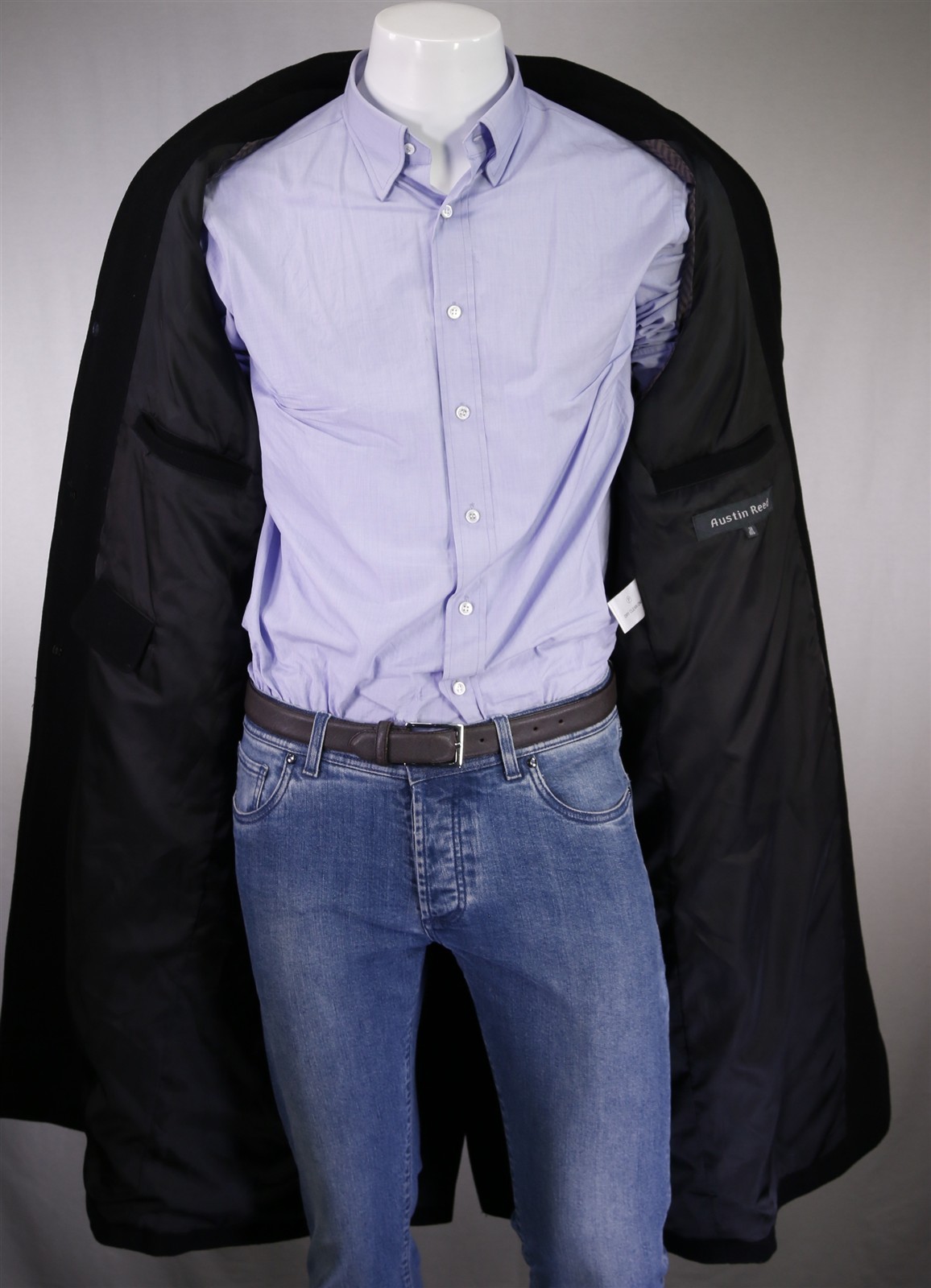 Austin Reed Black Wool Cashmere Full Length Overcoat Coat 38R