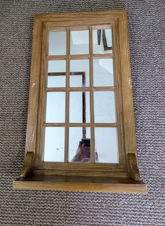 home interiors gifts 12 pane glass mirror shelf hanging wall faux wood 22.5x 13 - Image 4 of 4