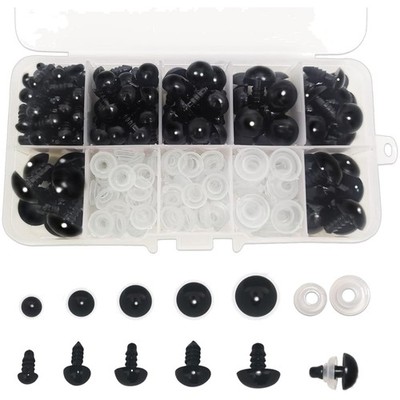 132 Stück Sicherheitsaugen 6-14mm Schwarz mit Unterlegscheiben für DIY-Projekte