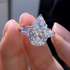 3CT Pear-Cut Lab Created Solitaire Engagement Ring 14K White Gold Plated