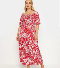 YOURS Maxi Dress Womens Size 16 18 20 22-24 26-28  Red White Floral Square Neck