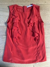 Women’s Anne Fontaine Red Silk Sleeveless Ruffle Front Blouse Top Size 40 Or M 6