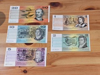 Commonwealth of Australia banknote set of 5 $1 $2 $5 $10 $20 VF.