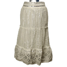 Justice Sequined Tiered Eyelet Metallic Skirt White with Silver Girls 14 26x30 