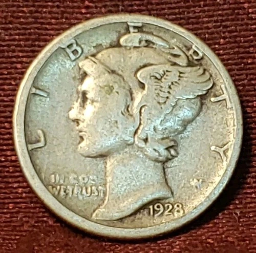 1928-S Mercury Dime 90% Silver, Free Shipping