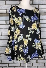 NWT Counterparts Women’s 3/4 Sleeve Floral Sheer Blouse Size XL Black Multicolor