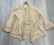 Ann Taylor Loft Womens Cardigan Sweater Beige Flounce Sleeve Open Front XS
