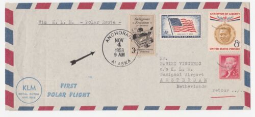 1958 AIR POSTAL HISTORY USA P.A. ANCHORAGE FLIGHT ALASKA - AMSTERDAM Z/4922 - Picture 1 of 1