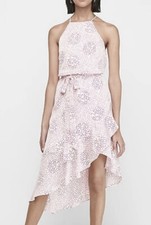 Express Dress Women Small Polka Dot Pink White asymmetrical Silky Fabric B22