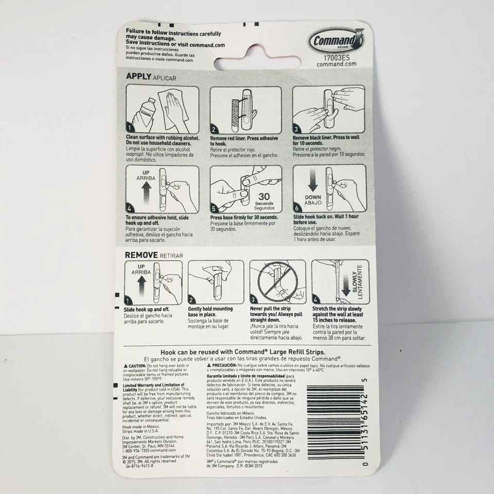 Paquete de 2 ganchos utilitarios grandes 3M Command sostienen hasta 5 libras colgantes sin daños Foto 4 de 4