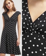 Ralph Lauren Black White Polka Dots High-Waist Fit & Flare Stretch Dress Sz 10P