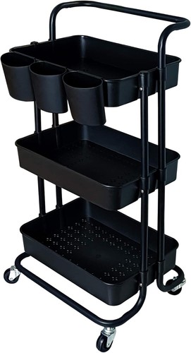 Elegant 3-Tier Rolling Utility Cart with Hanging Holders - Perfect for Any Space - Picture 3 of 9