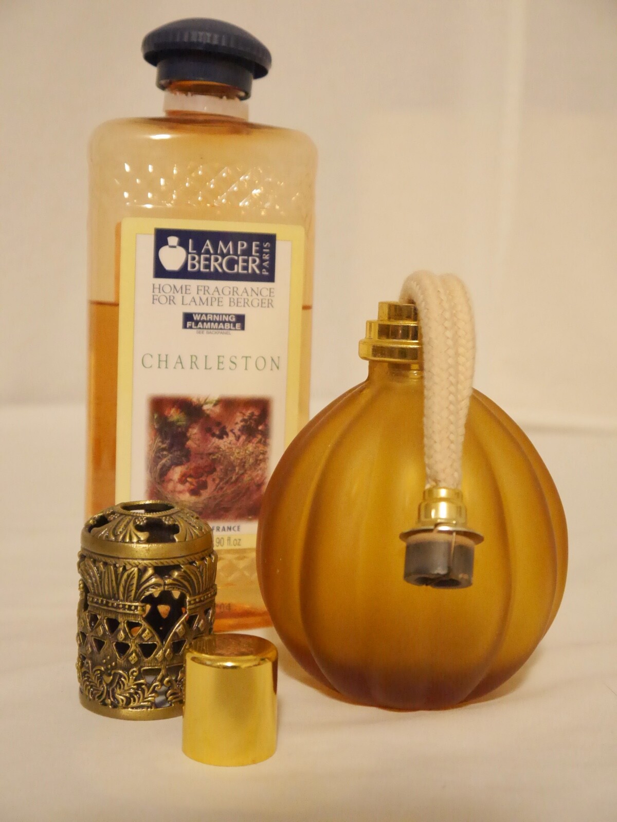 Vintage Gold Frosted Glass Fragrance Lamp AND Lampe Berger Charleston