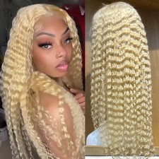 Long Deep Curly Wave Wig Honey Blonde Synthetic Lace Front Wigs Natural Looking