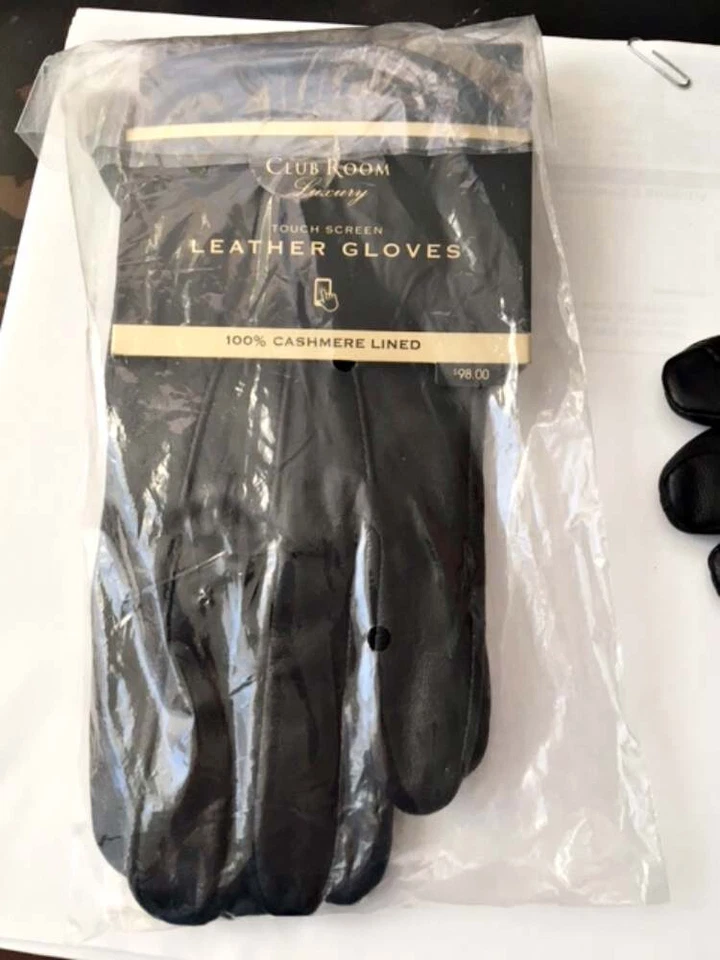 Guantes Club Room para hombre de cuero genuino forro de cachemir pantalla táctil talla L Foto 2 de 4