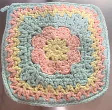 Vintage Crocheted Double Sided Pot Holder Pastel Multicolor Square Oven Mitt