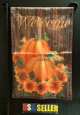 Welcome Garden Flag FREE USA SHIP Welcome Pumpkins Fall Leaves Banner Sign12x18"