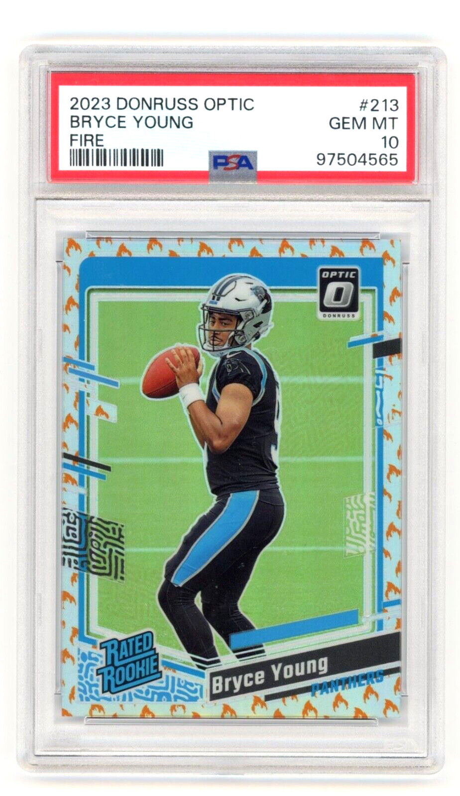 Bryce Young 2023 Donruss Optic #213 RC Rated Rookie Fire Emoji SSP PSA 10
