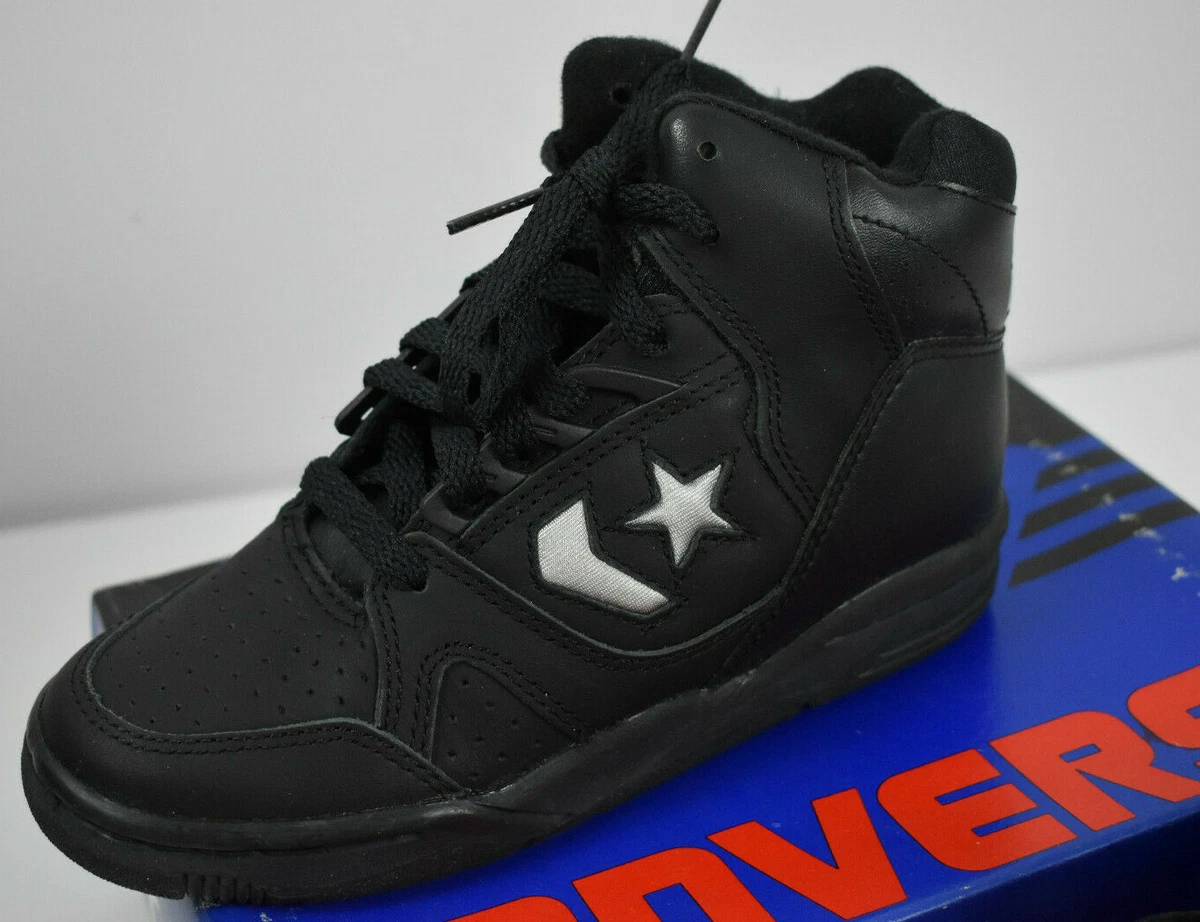 VTG NIB Converse CONS 500HI Sz 1 US Mid Top Black Leather Basketball Shoes Logo
