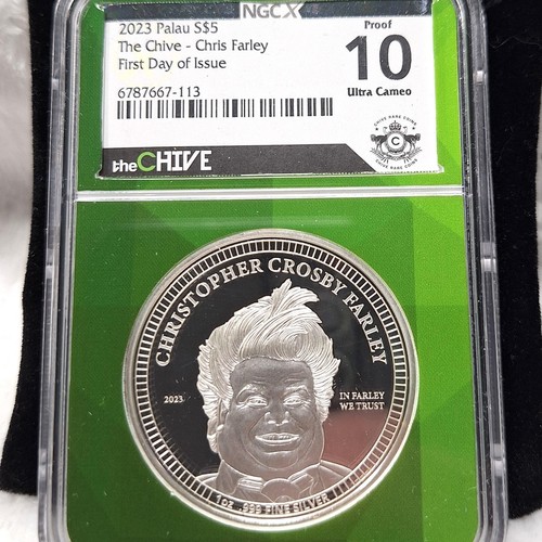 Palau 2023 $5 1 Oz Silver Coin: The Chive-Chris Farley-NGC X-Proof 10 Ultra Cam - Picture 3 of 6