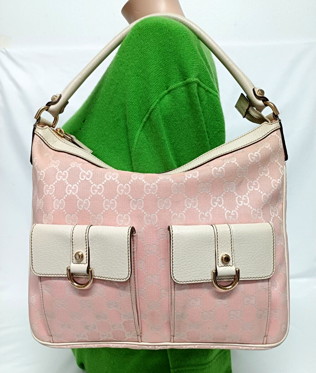 GUCCI GG MONOGRAM ABBEY PINK JACQUARD HOBO SHOULDER HANDBAG 153025