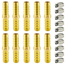 10PC - 1/2" Hose Barb Mender Union Splicer Brass Fitting Gas Fuel Water+ CLAMPS