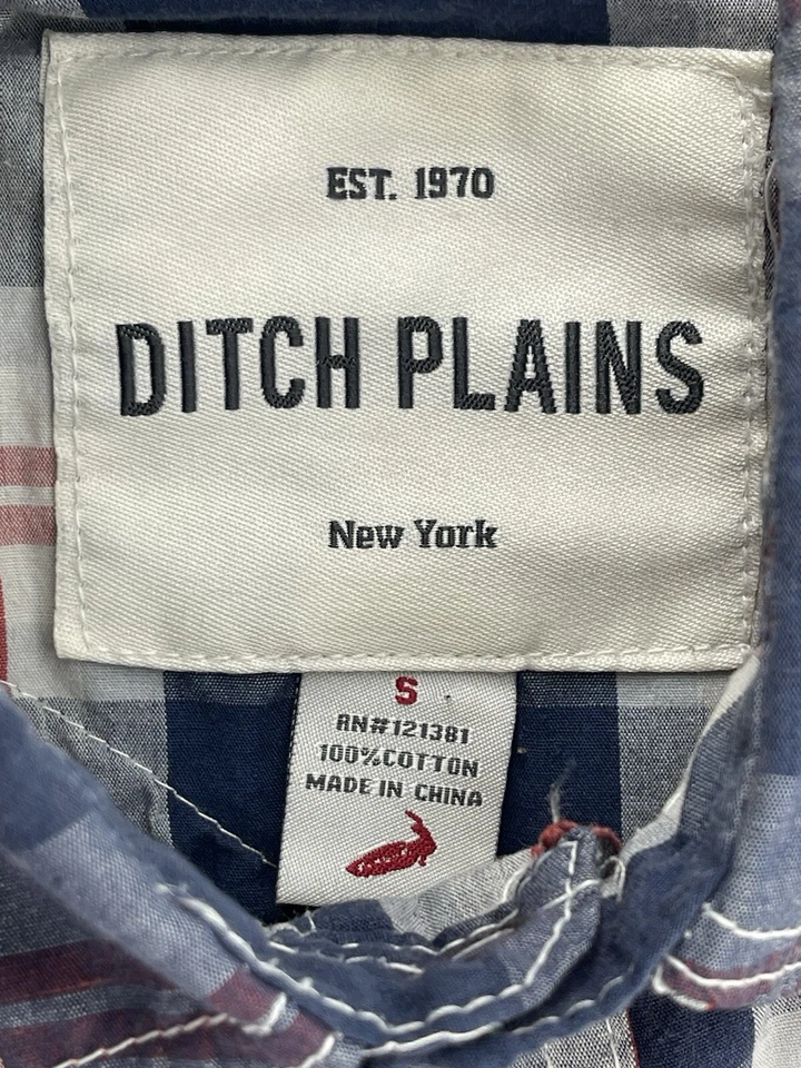Camisa a Presión Ditch Plains Perla Para Hombre Talla Pequeña Manga Larga Roja Blanca Azul A Cuadros Foto 4 de 4