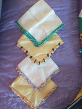 4 Vintage Linen Hankies - Embroidery Threadwork Tatted Edging No Stains