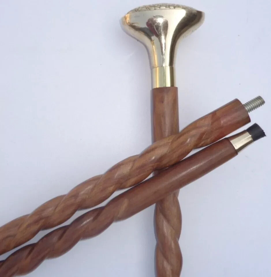 Solid Brass Victorian Designer Head Handle Wooden… - image 4