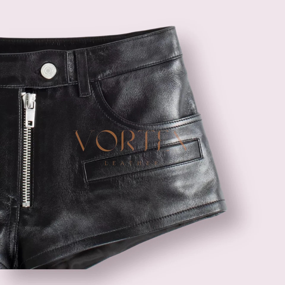 Pantalones Cortos de Cuero para Mujer Pantalones Negros Damas Niñas Cuero Gimnasio Verano LGBT Foto 2 de 4