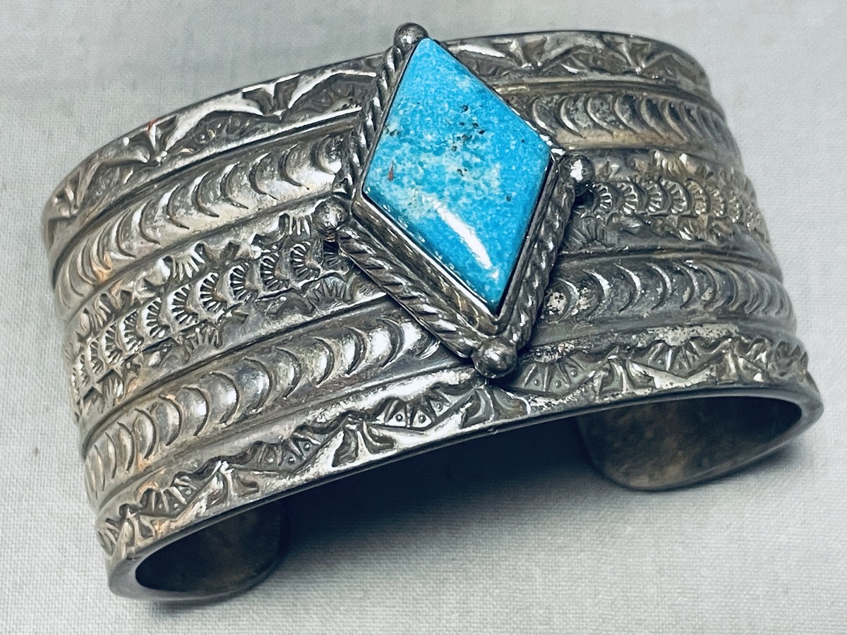 ARNOLD BLACKGOAT DIAMOND TURQUOISE VINTAGE NAVAJO STERLING SILVER
