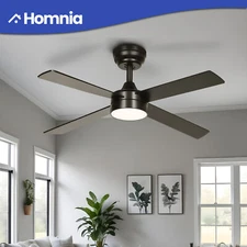 48" Contemporary Black Smart Ceiling Fan w/ Light Remote Voice Control 4 Blades