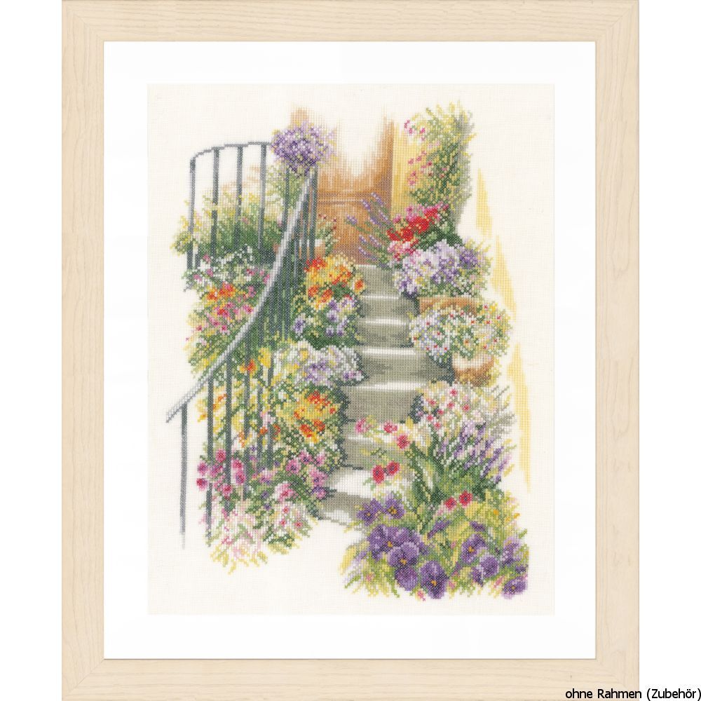 Lanarte cross stitch kit ""stairs with flowers linen"", counted, DIY