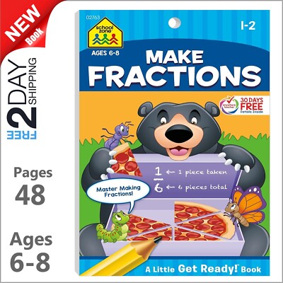 1st 2nd Grade Math Workbook for Kids Ages 6 7 8 Fractions Shapes Activity NEW
