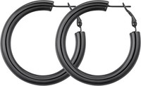 Creolen Edelstahl Huggie Ohrstecker Rundohrringe Silber Schwarz 20-80Mm Damen