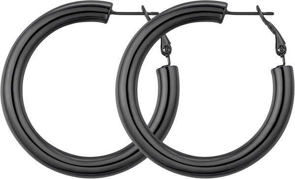 Creolen Edelstahl Huggie Ohrstecker Rundohrringe Silber Schwarz 20-80Mm Damen-image