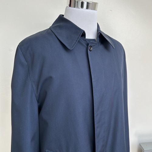 Vintage Weitz by Aberdeen Navy Hidden Button Pile Lined Trench Overcoat Mens 42R - Picture 3 of 11