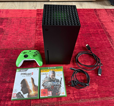 Microsoft Xbox Series X 1TB Konsole schwarz, grüner Controller, Kabel, 2 Spiele