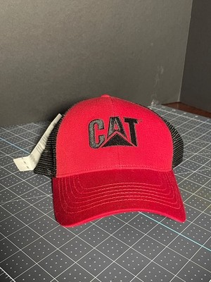 CAT Caterpillar hat mesh snapback red solid front with Black logo