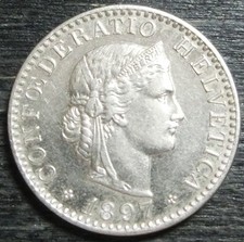Schweiz  20  Rappen  1897  Erhaltung