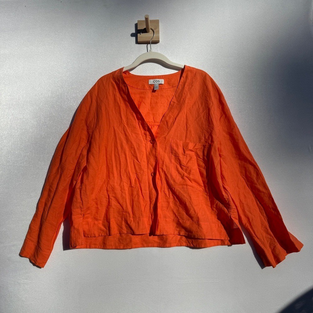 COS V-Neck Linen & Cotton Blend Shirt Women's Medium
