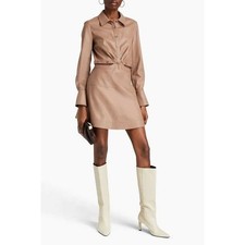 Jonathan Simkhai Elias Cutout Mini Shirt Dress Tan Faux Leather Size 8