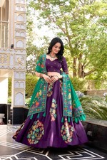 Indian Tasar Silk Lehenga Set Foil Work Printed Dupatta Ethnic Wear