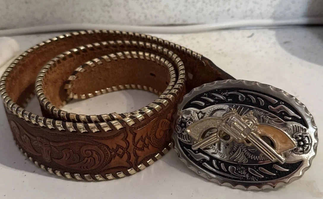 Vintage Leegin brown braided leather belt with Montana German oval silver buckle Braided Oval - 1.25 main image 4