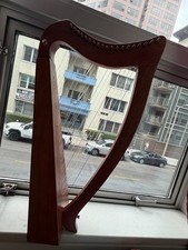 Wood Harp String Instrument, Natural Finish Brown w/ Tuning Key Harp Sheet