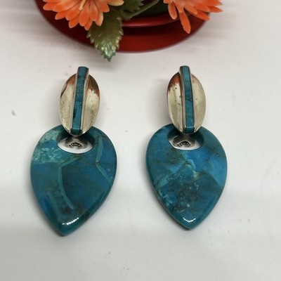 Signed 925 Jay King DTR Sterling Silver Turquoise Dangle Earrings Removable