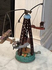 Vintage Three Biplane Carousel Tin Toy - Working Condition