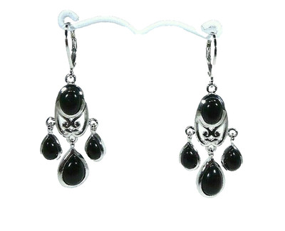 10.14 ct Natural Black Onyx Sterling Silver Chandelier Leverback Earrings