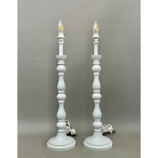 A pair of Biggie Best turned wooden table lamps - painted white distressed